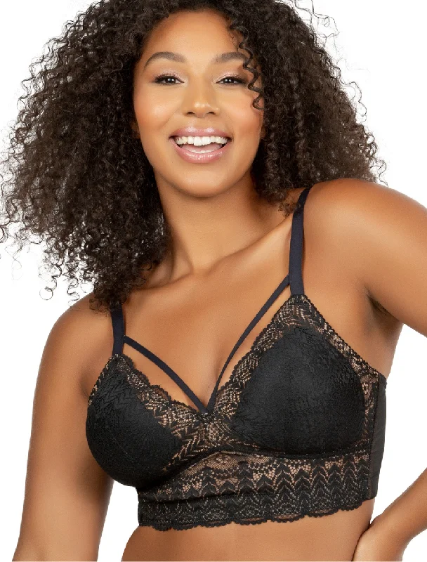 Women's white bras for a clean appearanceParfait Mia Lace Dot Bra Wirefree Padded Mesh Bralette, Black | Black Lace Bralette Bra | Lace Longline Bras