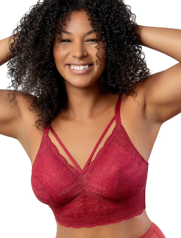 Women's bras crafted from stretchy spandexParfait Mia Lace Dot Bra Wirefree Padded Mesh Bralette, Rio Red | Red Lace Bralette Bra | Red Longline Bras