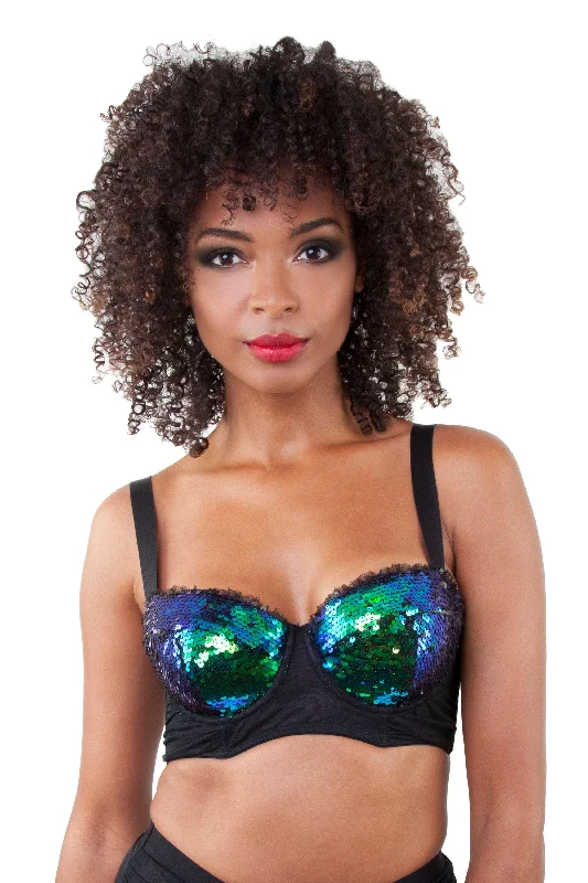 Women's demi - cup bras for a sexy lookPeek & Beau - Tallulah Ruched Green Sequin Bra