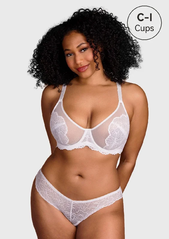 Bra with a plus - size seamless design for a smooth look​ Blossom White Unlined Underwire Lace Bra
