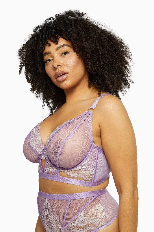 Bra with a removable padding for customizable support​ Fenella Lace and Net Longline Bra Curve