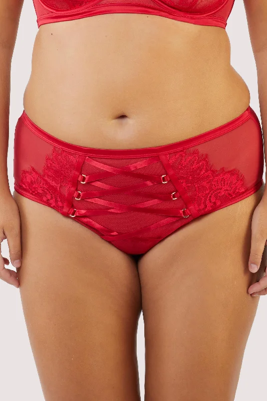Bra with a plus - size convertible strap for versatility​ Kylie Red Lace Up High Waist Knicker