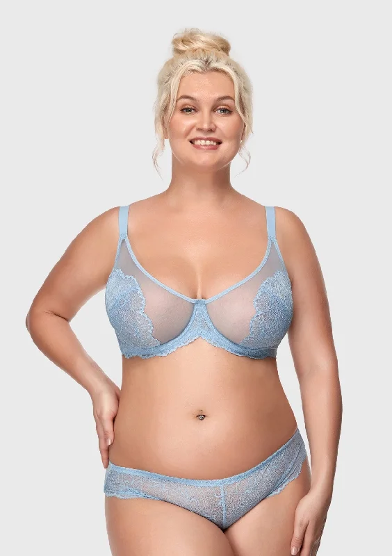 Bra with a plus - size wireless option for comfort​ HSIA Blossom Blue Unlined Lace Bra