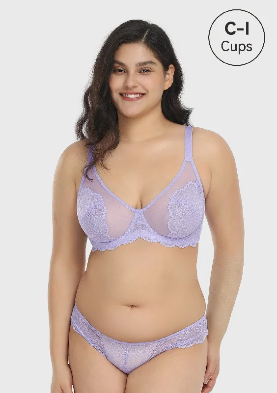 Bra with a half - cup design for a sexy and minimalist look​ HSIA Blossom Purple Unlined Lace Bra