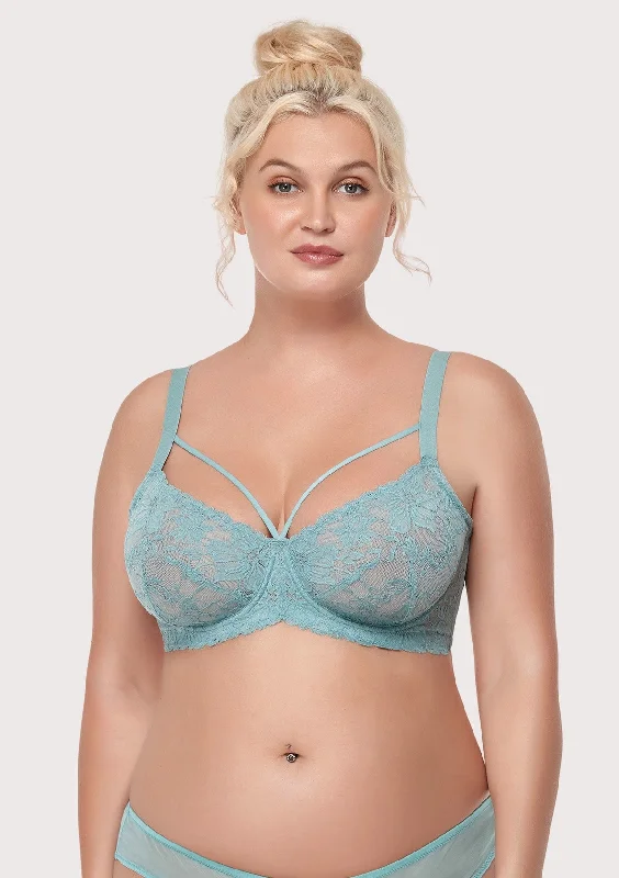 Bra with a push - up insert for extra cleavage on demand​ Pretty In Petals Blue Unlined Strappy Lace Bra