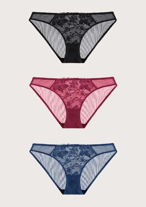 Bra with a single - strap design for a unique and modern style​ Pretty In Petals Breathable Sexy Lace Bikini Underwears 3 Pack