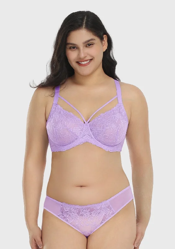 Bra with a plus - size wireless option for comfort​ Pretty In Petals Purple Unlined Strappy Lace Underwire Bra