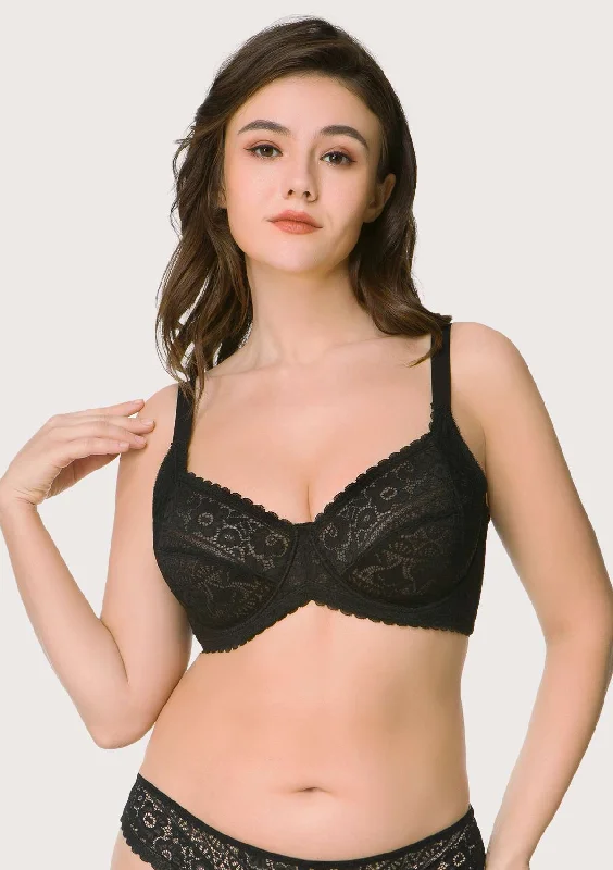 Bra with a plus - size customized fit option for a perfect fit HSIA Leaf Flower Lace Underwire Bra