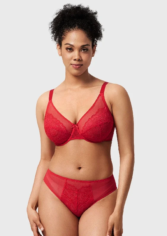 Bra with a shiny finish for a glamorous effect​ Enchante Red Lace Unlined Full Coverage Underwire Bra