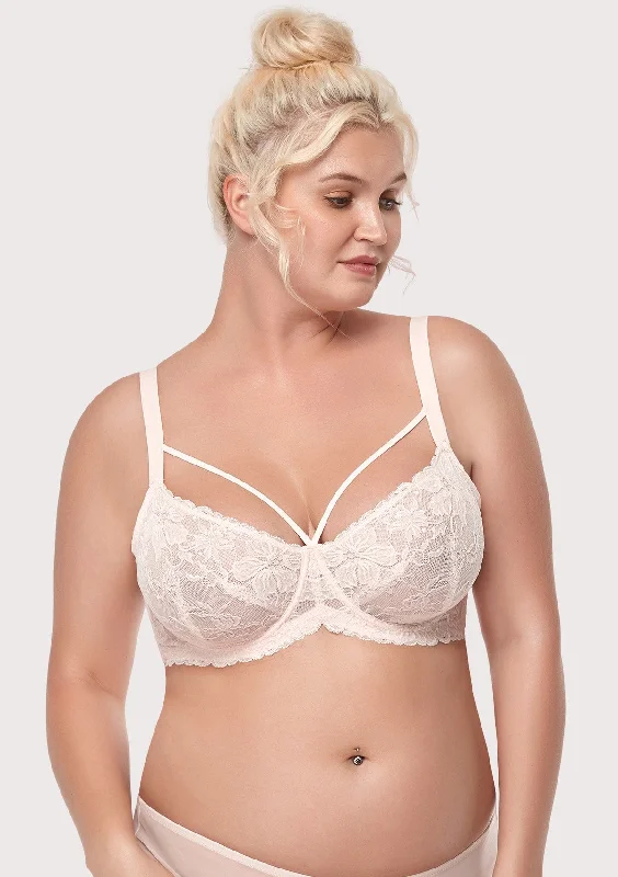 Bra with a breathable lining for a cool feel​ Pretty In Petals Pink Unlined Strappy Lace Bra