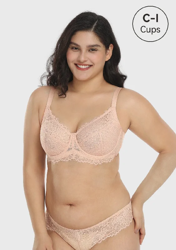 Bra with a low - cut cup for a more revealing style​ HSIA Pink Sunflower Underwire Lace Bra