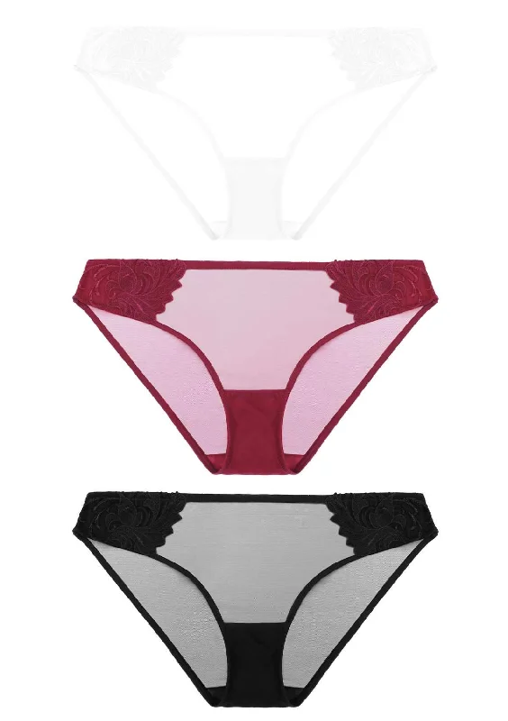 Bra with a low - cut cup for a more revealing style​ HSIA Side Embroidered Bikini Panties 3 Pack