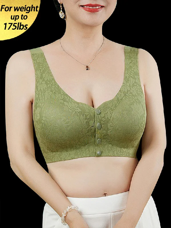 Bra with a plus - size long - line design for a slimming effect​ Lace Solid Color Breathable Front Closure Wireless Bra