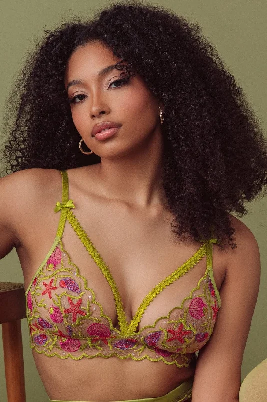 Bra with a plus - size underwire for enhanced support​ Sequin Shell Embroidery Longline Bralette