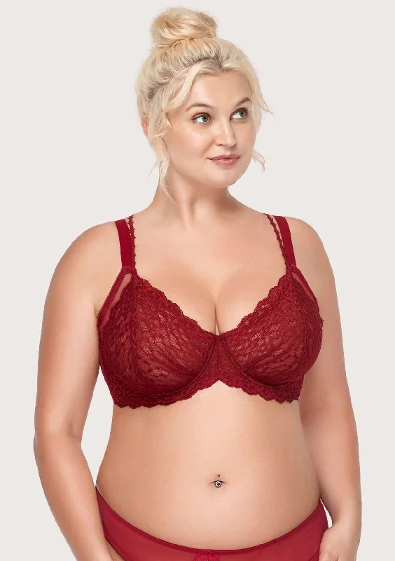 Bra with a plunge neckline for low - cut tops​ Overkill Double Straps Full Lace Bra