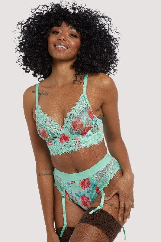 Plus - size bras designed for larger cup sizes and fuller figures​ Sabey Mint Floral Longline Bra