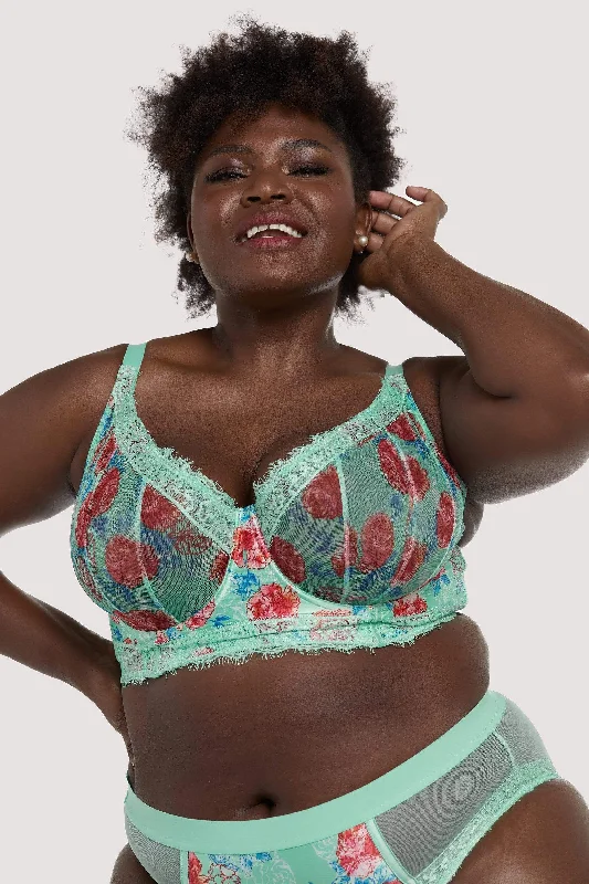 Nylon bras offering durability and stretch​ Sabey Mint Floral Longline Curve Bra