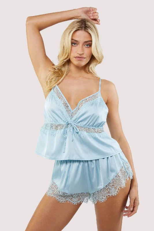 Bra with a plus - size bralette style for a trendy look​ Sue Blue Satin and Lace Cami Set