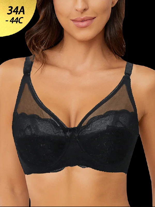 Bra with a shiny finish for a glamorous effect​ V-neck Ultra-thin Lace Underwire Bra
