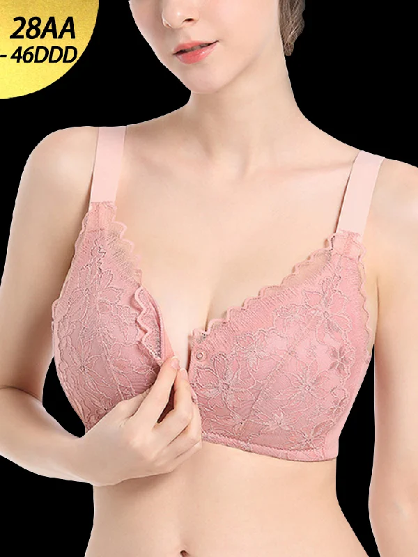Bra with a plus - size cup for fuller figures​ Wave Lace Front Buckle Wireless Bra
