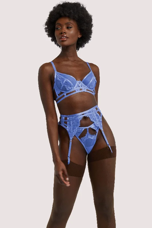 Plus - size bras designed for larger cup sizes and fuller figures​ Claire Blue Caged Lace Suspender