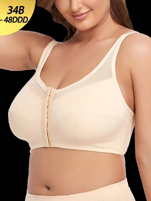 Bra with a cross - back strap design for a trendy look​ Women's Front Closure Wireless Back Support Bra