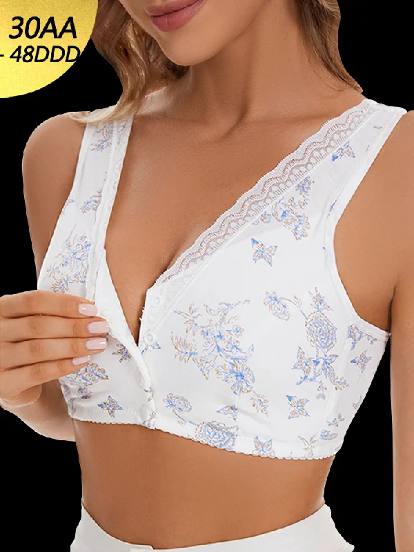 Nylon bras offering durability and stretch​ Women's Printed Wireless Tank Front Button Bra