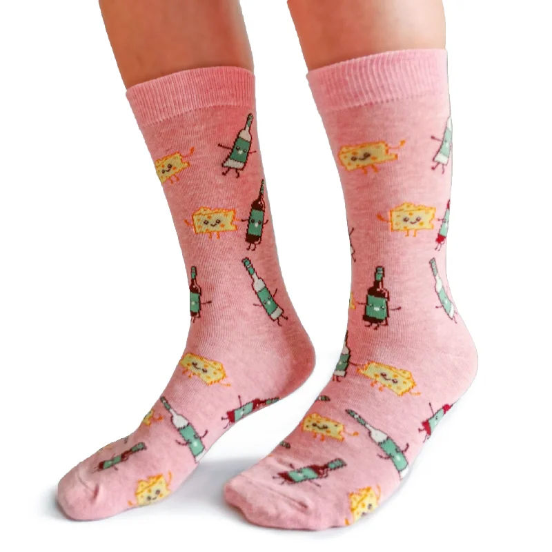 Wine Hearts Cheese Socks
